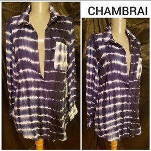 Chambrai LA indigo blu tie-dye top. Sz Sm